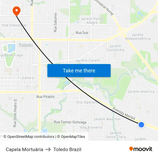 Capela Mortuária to Toledo Brazil map