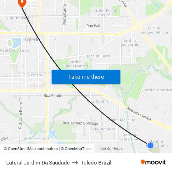 Lateral Jardim Da Saudade to Toledo Brazil map