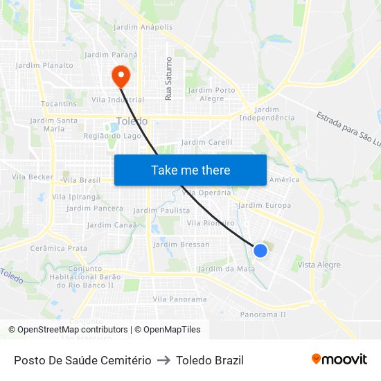 Posto De Saúde Cemitério to Toledo Brazil map