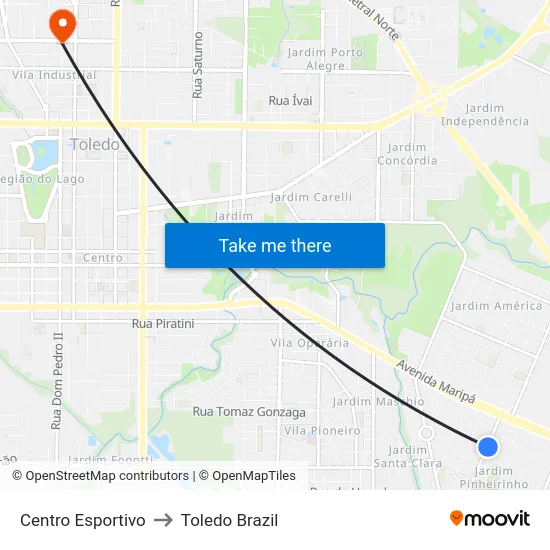 Centro Esportivo to Toledo Brazil map