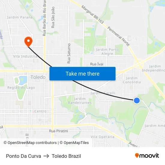 Ponto Da Curva to Toledo Brazil map