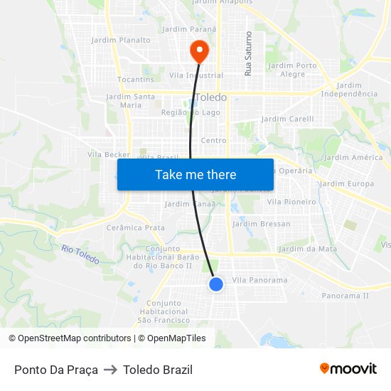 Ponto Da Praça to Toledo Brazil map