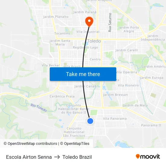 Escola Airton Senna to Toledo Brazil map