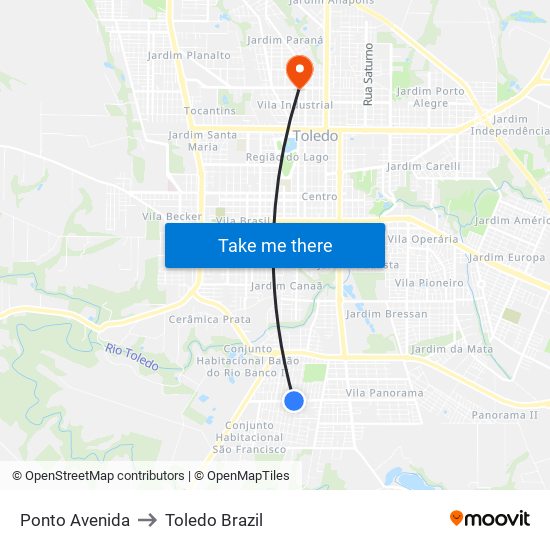 Ponto Avenida to Toledo Brazil map