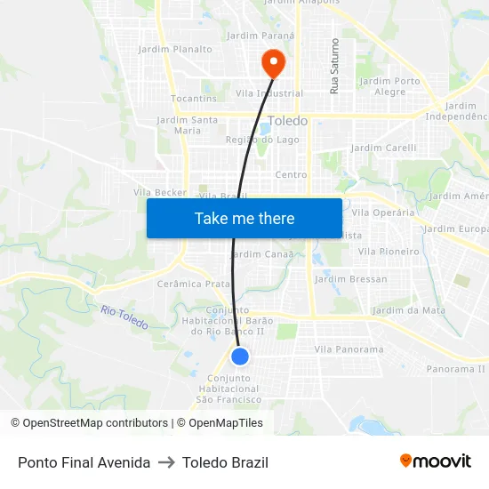 Ponto Final Avenida to Toledo Brazil map