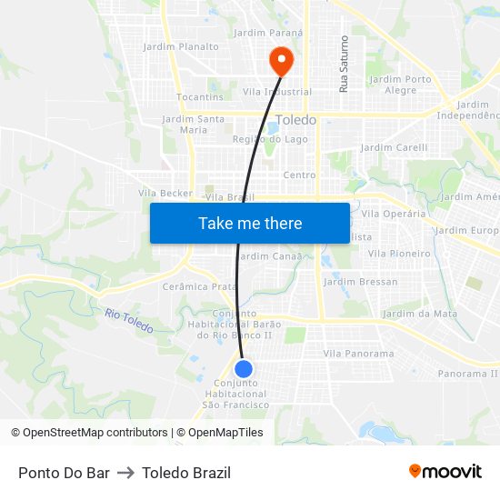 Ponto Do Bar to Toledo Brazil map