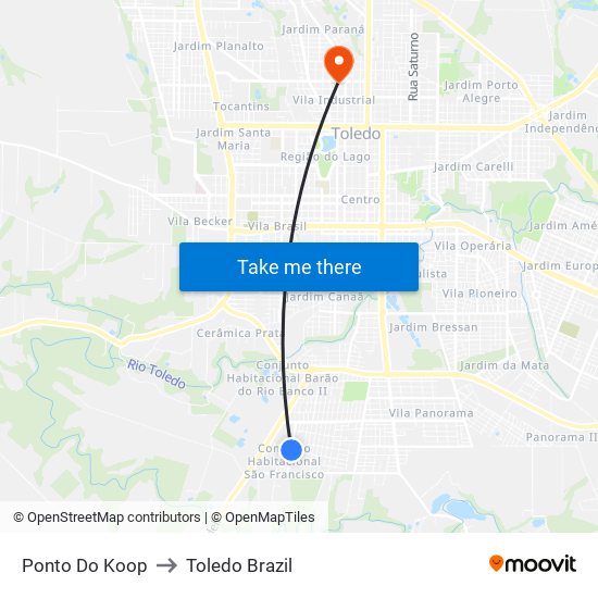 Ponto Do Koop to Toledo Brazil map