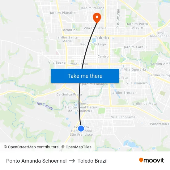 Ponto Amanda Schoennel to Toledo Brazil map