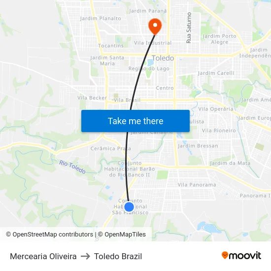 Mercearia Oliveira to Toledo Brazil map