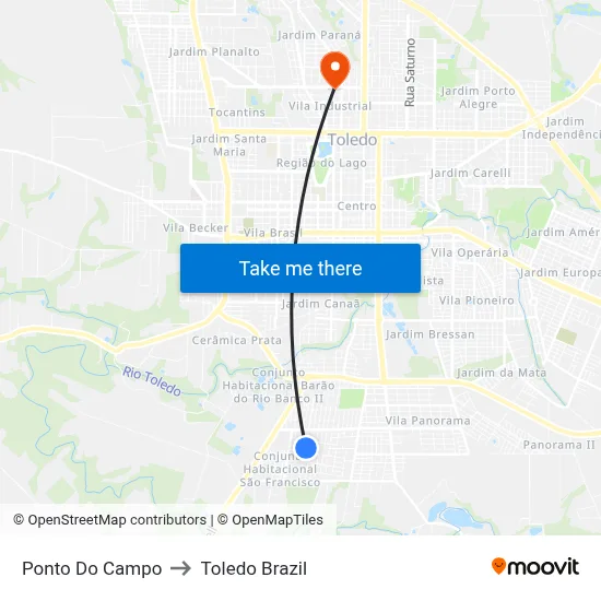 Ponto Do Campo to Toledo Brazil map