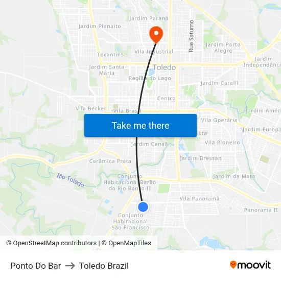 Ponto Do Bar to Toledo Brazil map