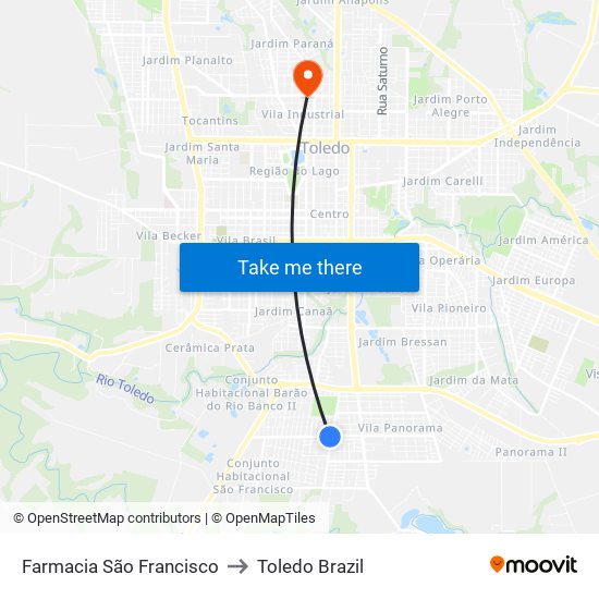 Farmacia São Francisco to Toledo Brazil map