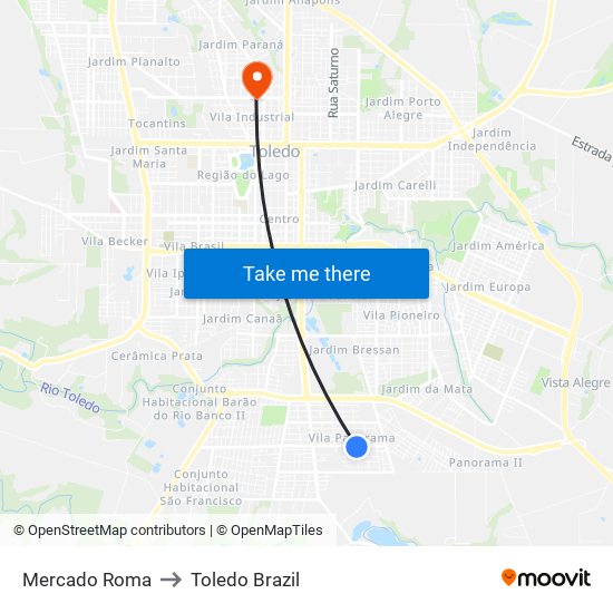 Mercado Roma to Toledo Brazil map