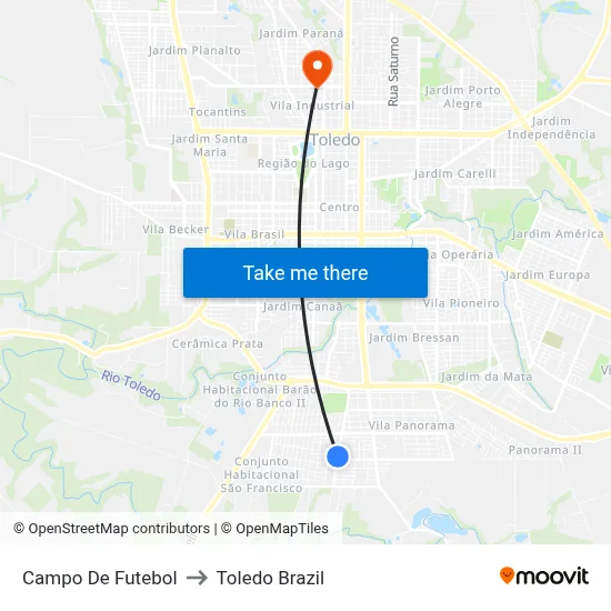 Campo De Futebol to Toledo Brazil map