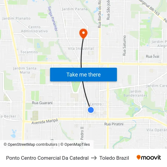 Ponto Centro Comercial Da Catedral to Toledo Brazil map