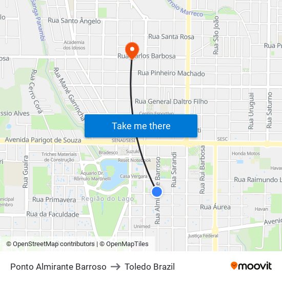 Ponto  Almirante Barroso to Toledo Brazil map
