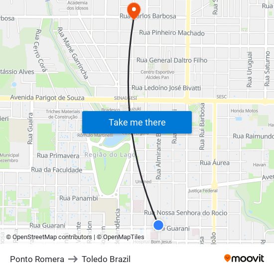 Ponto Romera to Toledo Brazil map