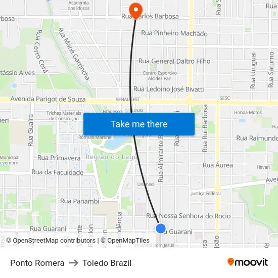 Ponto Romera to Toledo Brazil map