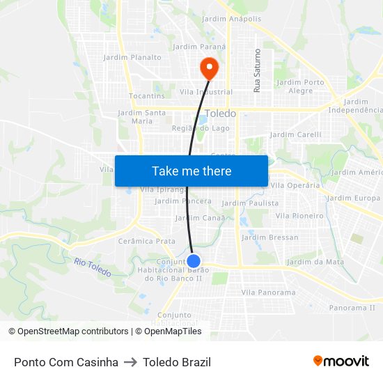 Ponto Com Casinha to Toledo Brazil map