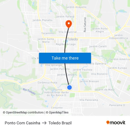 Ponto Com Casinha to Toledo Brazil map