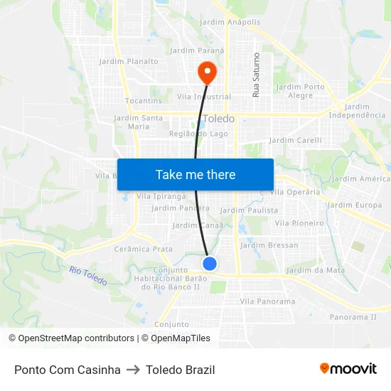 Ponto Com Casinha to Toledo Brazil map