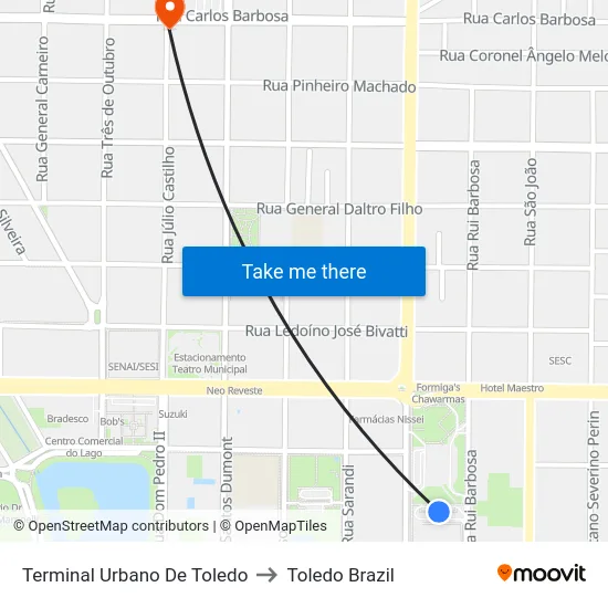 Terminal Urbano De Toledo to Toledo Brazil map