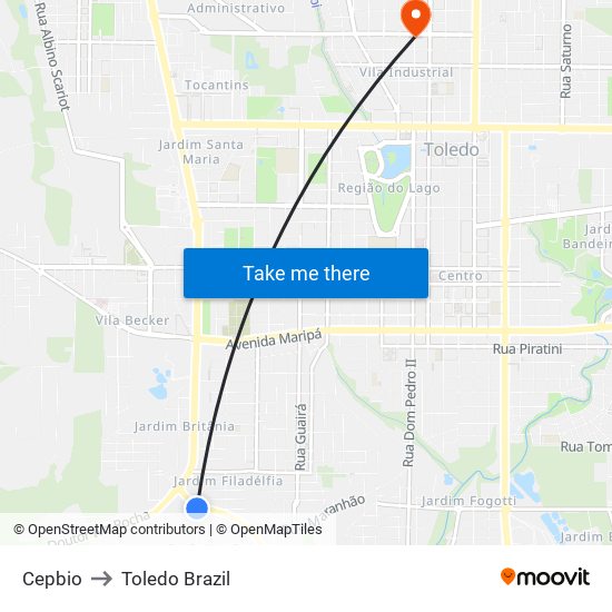Cepbio to Toledo Brazil map