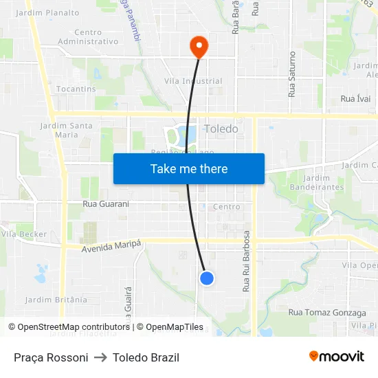 Praça Rossoni to Toledo Brazil map