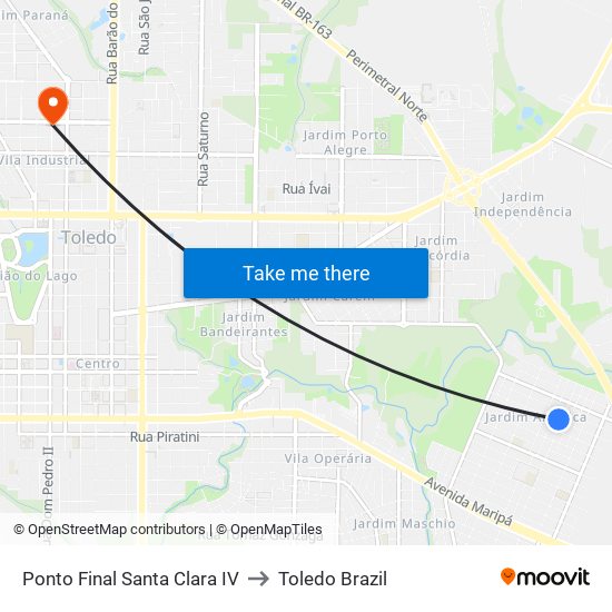 Ponto Final Santa Clara IV to Toledo Brazil map