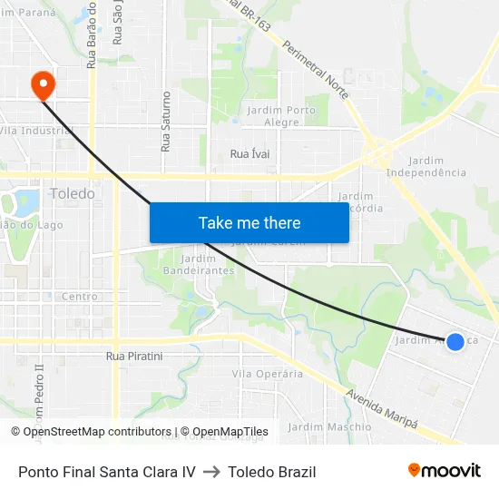 Ponto Final Santa Clara IV to Toledo Brazil map
