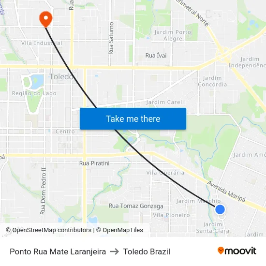 Ponto Rua Mate Laranjeira to Toledo Brazil map