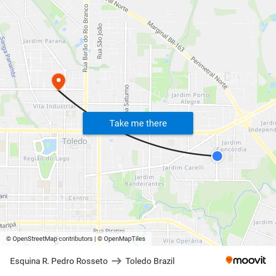 Esquina R. Pedro Rosseto to Toledo Brazil map