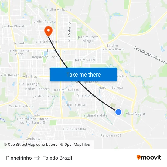 Pinheirinho to Toledo Brazil map