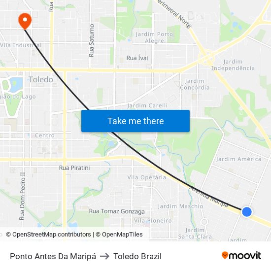 Ponto Antes Da Maripá to Toledo Brazil map
