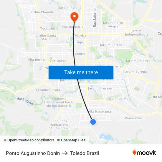 Ponto Augustinho Donin to Toledo Brazil map