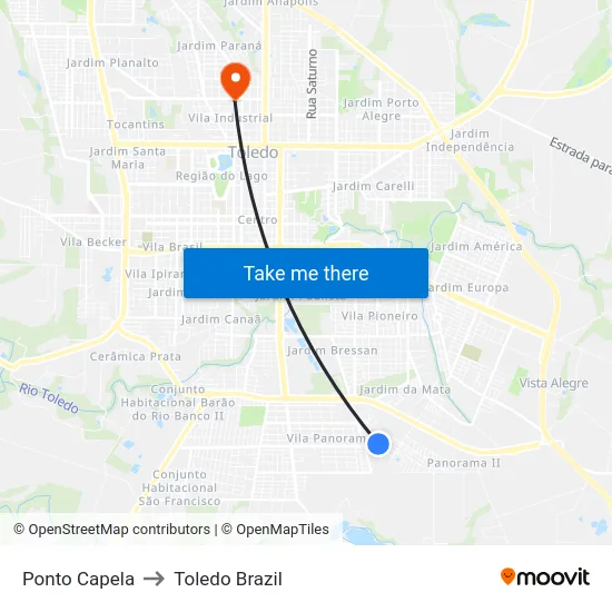Ponto Capela to Toledo Brazil map