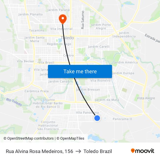 Rua Alvina Rosa Medeiros, 156 to Toledo Brazil map