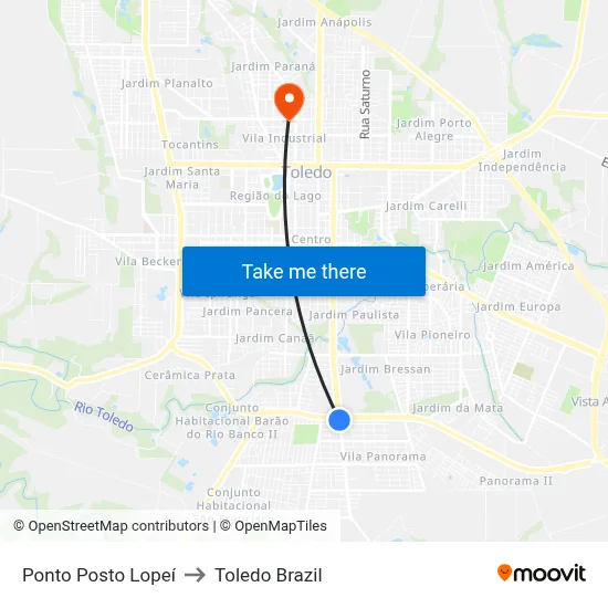 Ponto Posto Lopeí to Toledo Brazil map
