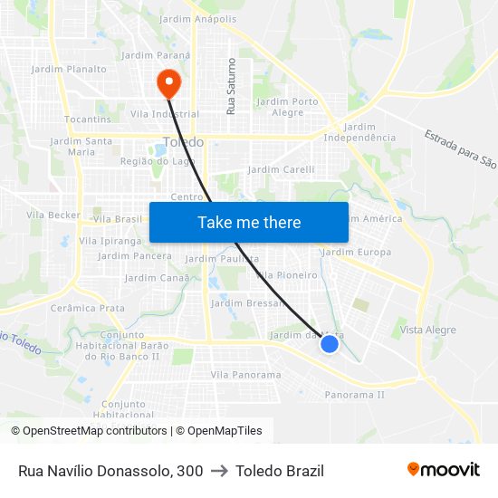 Rua Navílio Donassolo, 300 to Toledo Brazil map