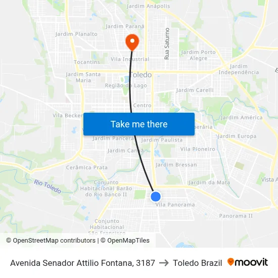 Avenida Senador Attilio Fontana, 3187 to Toledo Brazil map