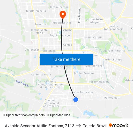 Avenida Senador Attilio Fontana, 7113 to Toledo Brazil map