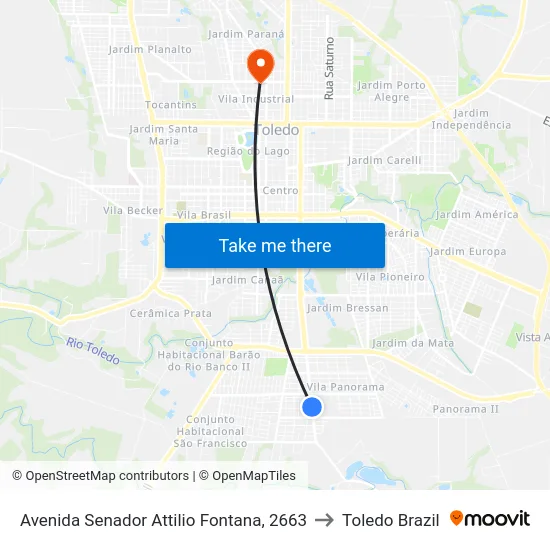 Avenida Senador Attilio Fontana, 2663 to Toledo Brazil map
