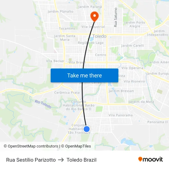 Rua Sestílio Parizotto to Toledo Brazil map