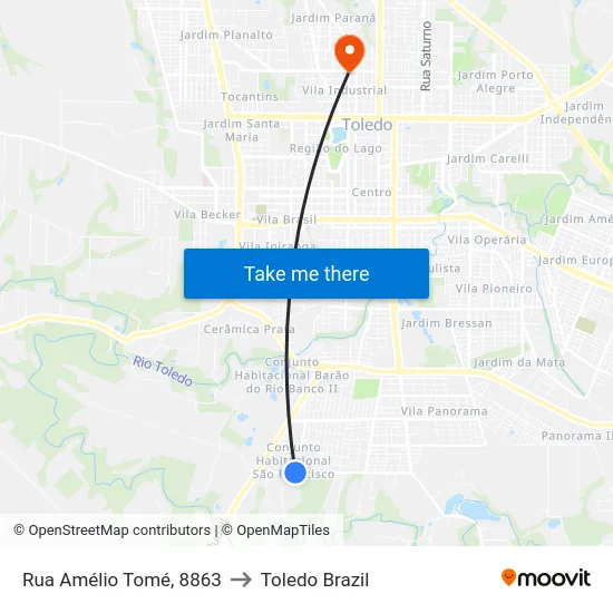 Rua Amélio Tomé, 8863 to Toledo Brazil map