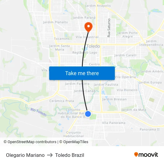 Olegario Mariano to Toledo Brazil map