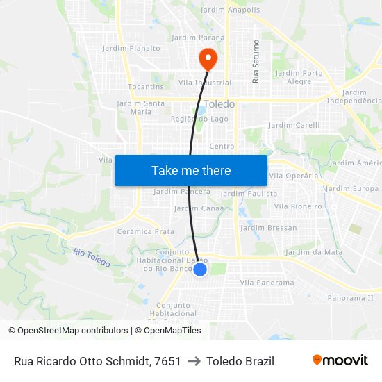 Rua Ricardo Otto Schmidt, 7651 to Toledo Brazil map