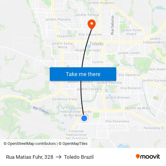 Rua Matias Fuhr, 328 to Toledo Brazil map