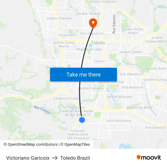 Victoriano Garicoix to Toledo Brazil map