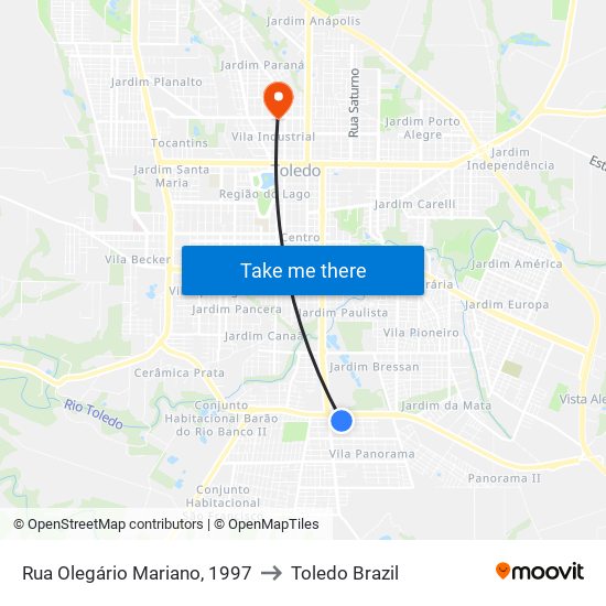 Rua Olegário Mariano, 1997 to Toledo Brazil map