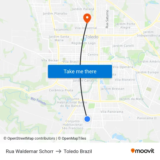 Rua Waldemar Schorr to Toledo Brazil map